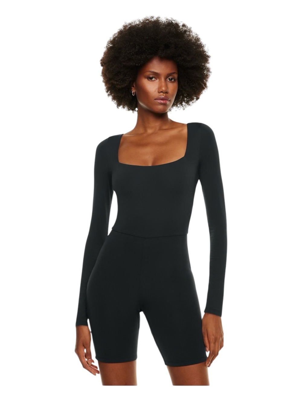 Aritzia Babaton Contour Long Sleeve Square Neck Romper in Black Size Large
